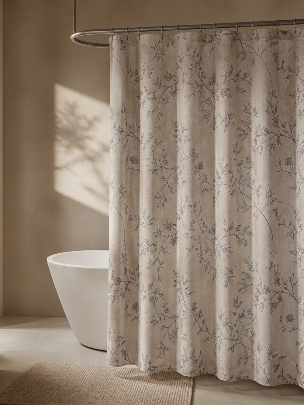 Neutral Floral Shower Curtain - Beige